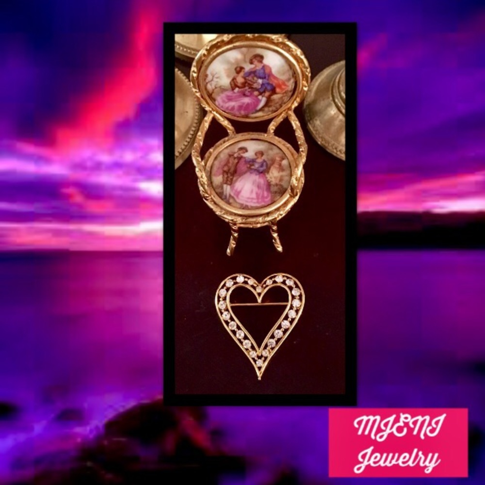 Vintage🌹MJENI🌹Rhinestone Heart Brooch