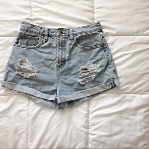 High-Waisted Distressed Denim Shorts
