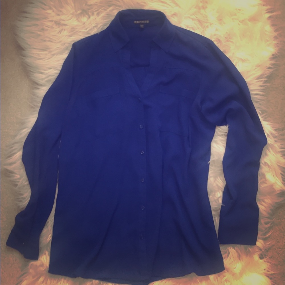Express blue button down top