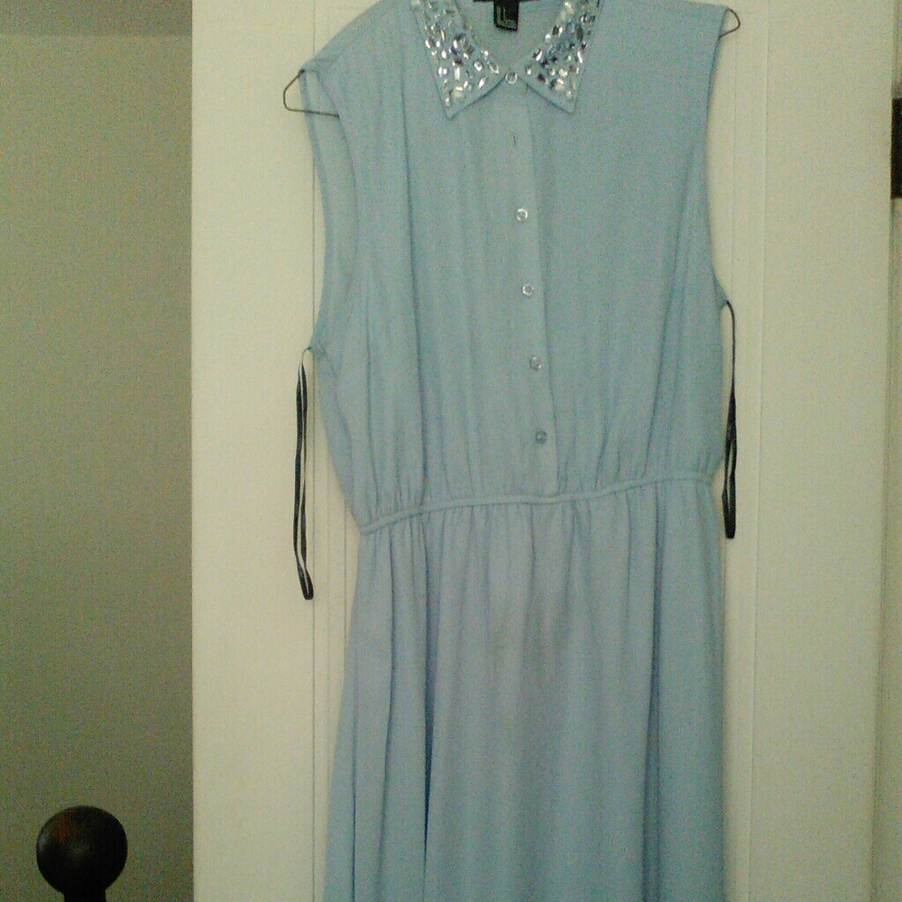 Sky Blue shirtdress with rhinestone collar
