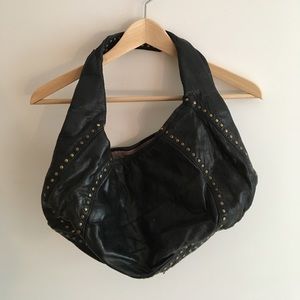 Kooba black leather shoulder bag with brass studs