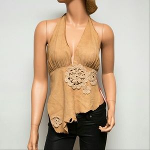 Ingwa Melero Suede Leather Halter Top