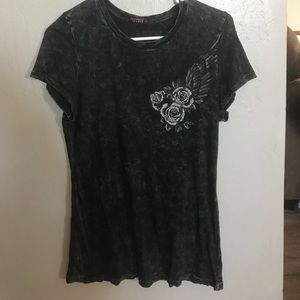 Rhinestone rose black womens shirt Large