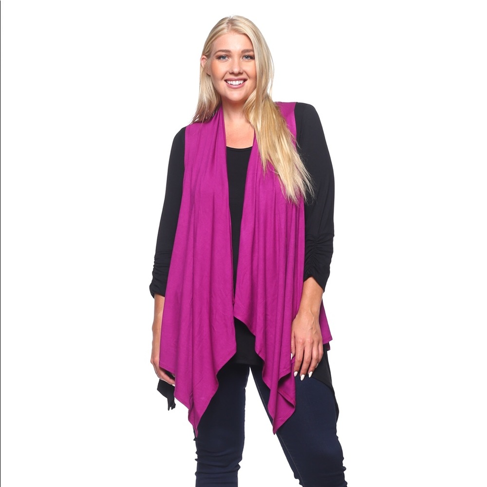 Dark Pink Sleeveless Duster Cardigan