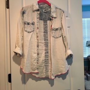 Women's acid wash denim button down