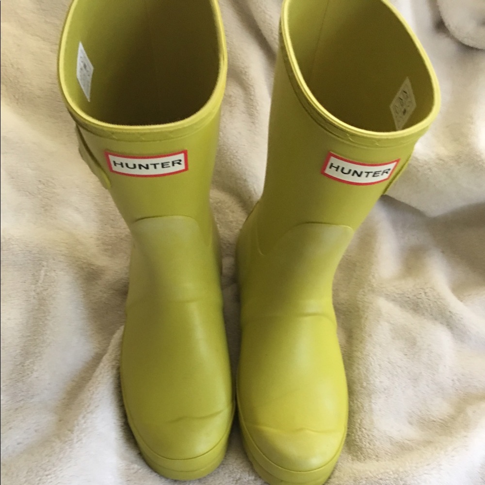 Lime green short hunter boots size 7
