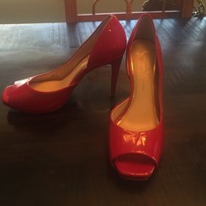 Jessica Simpson red peep toe heels