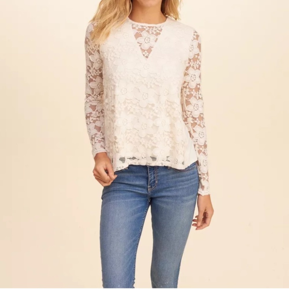 NEW Hollister Women Long-Sleeve Lace Fashion Top S