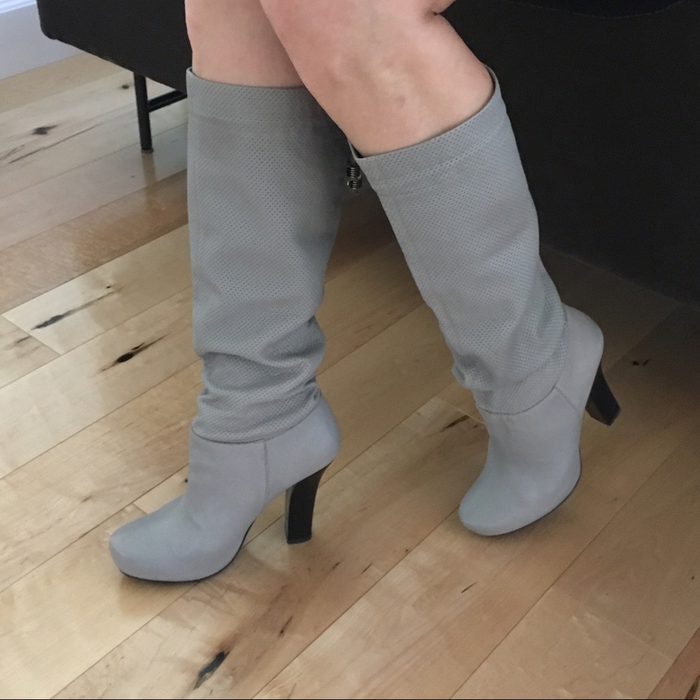 BCBG Light Grey Perforated Leather Boots