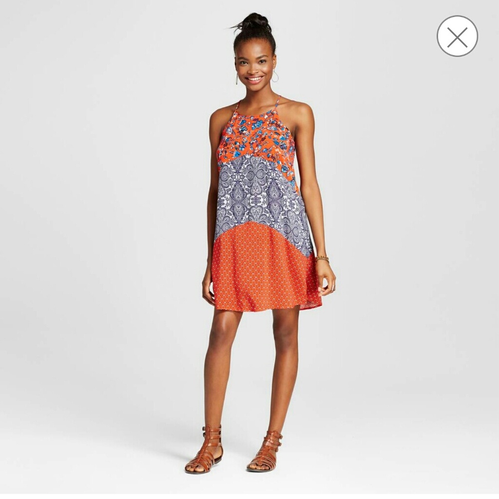 Key Hole Cutout Red and Blue paisley Dress*SOLD**