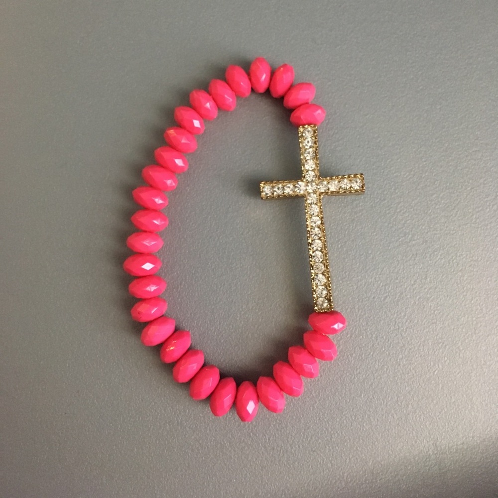 Pink beaded Cross bracelet