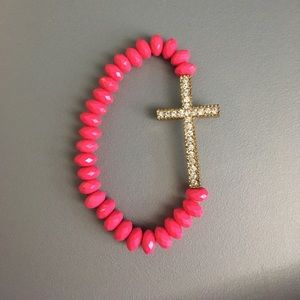 Pink beaded Cross bracelet