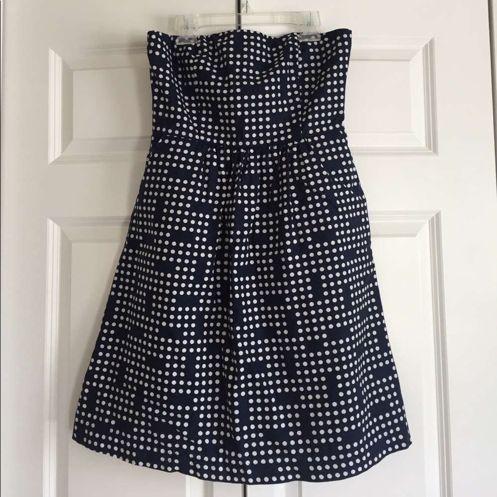 A strapless, polka dot dress.