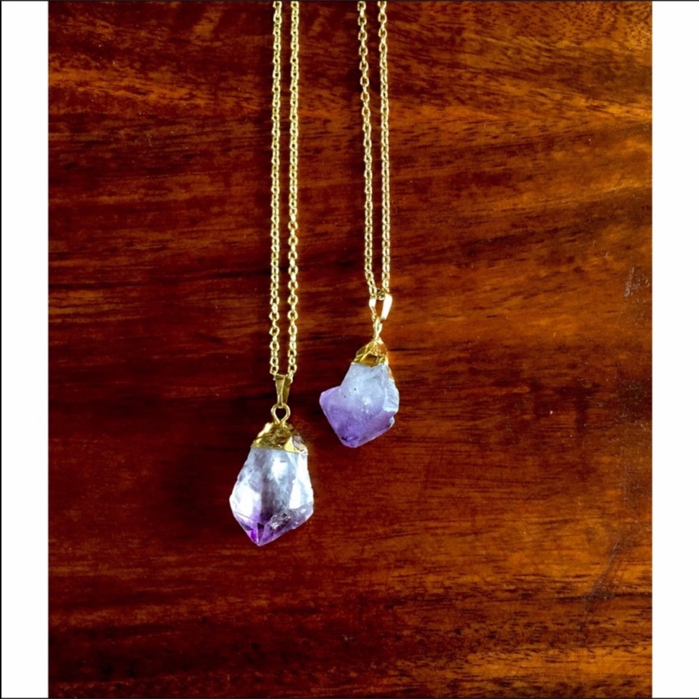Raw Amethyst Pendant w/ Gold Hardware