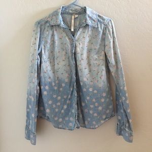 Chambray Dip Dye Rose Button Up Medium