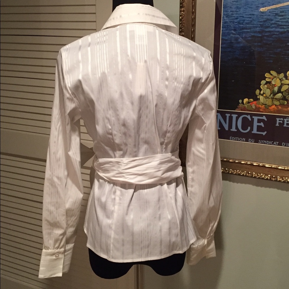 White House Black Market White Striped Wrap Blouse - Picture 2 of 4