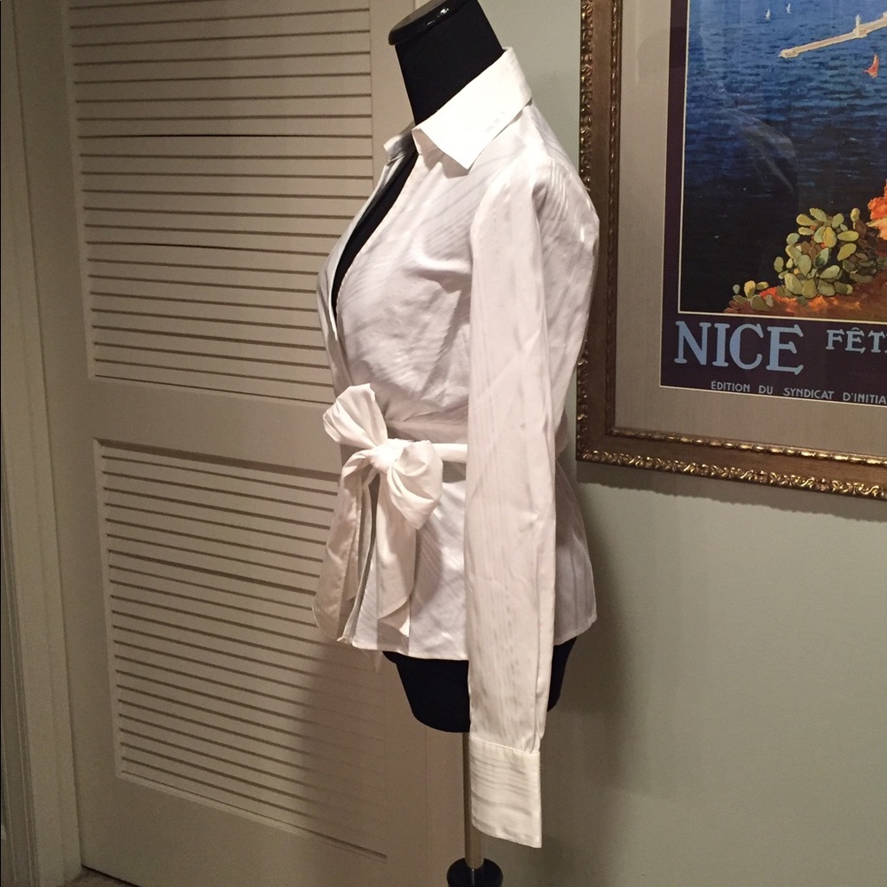 White House Black Market White Striped Wrap Blouse - Picture 3 of 4