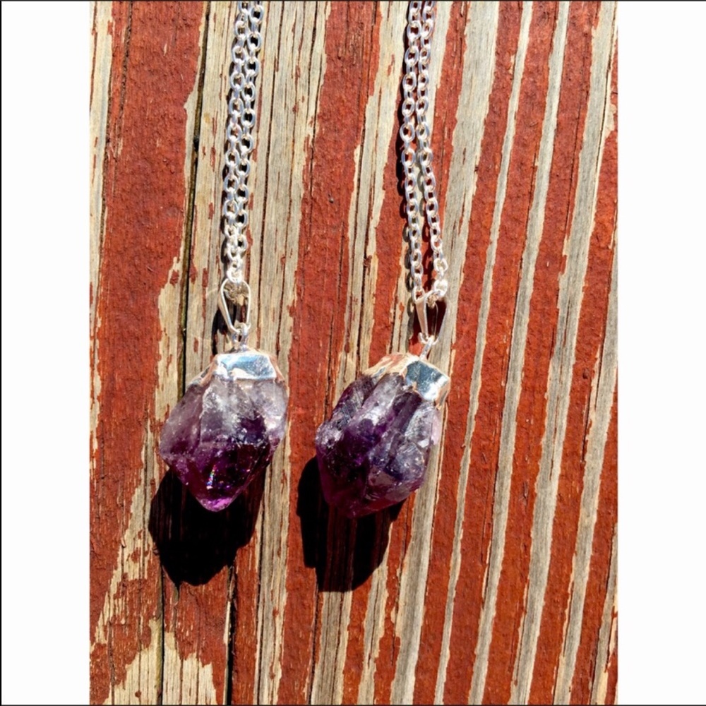 Raw Amethyst Pendant w/ Silver Hardware