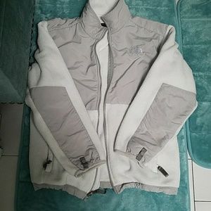 North Face Denali in White and Silver Gray color.