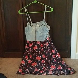 Denim studded and floral dress