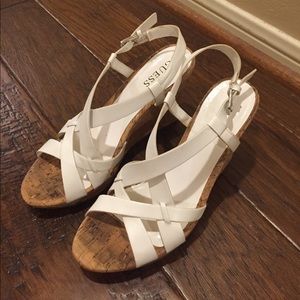 Guess White and Cork Heeled Wedges with straps