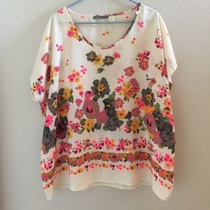 Tunic Style Floral Blouse Pink/Cream Large