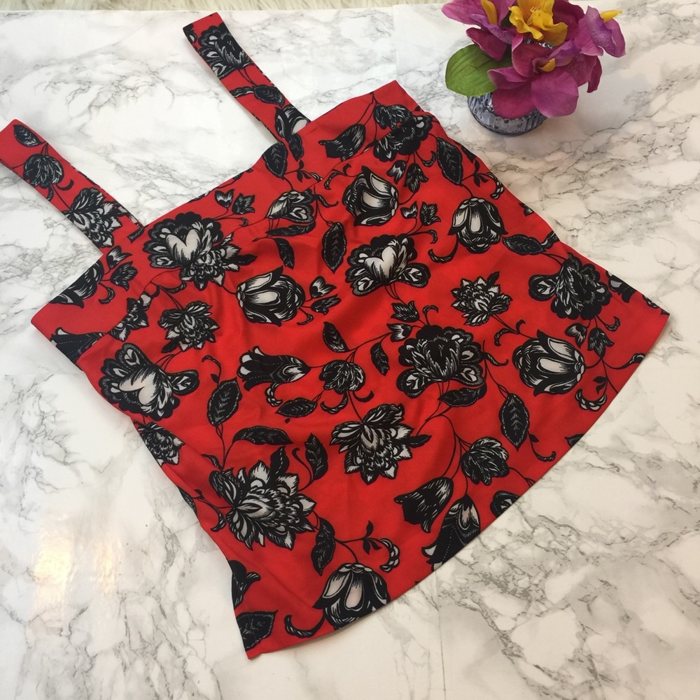 Vince Camuto Floral Print Orange Coral Square Neck