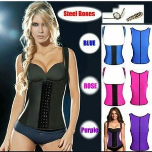9 steel boned vest corset latex waist trainer