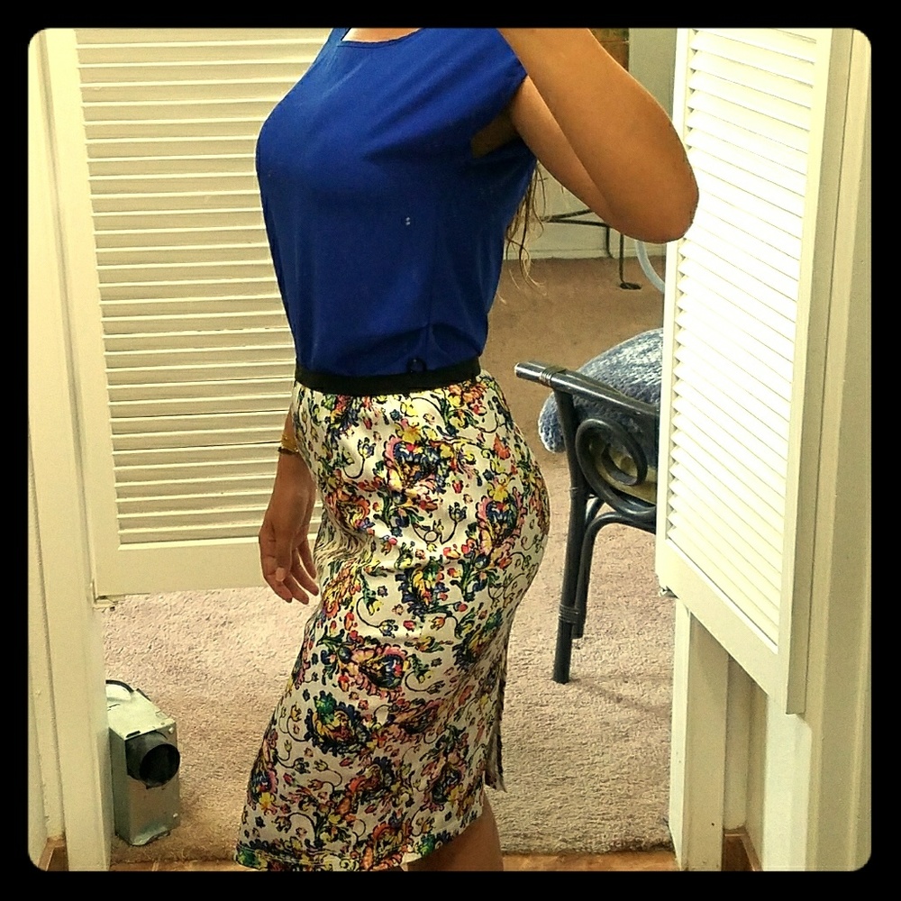 Pencil skirt & blue shirt