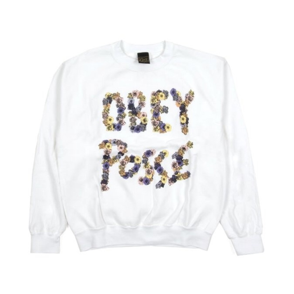 Obey white floral crew neck