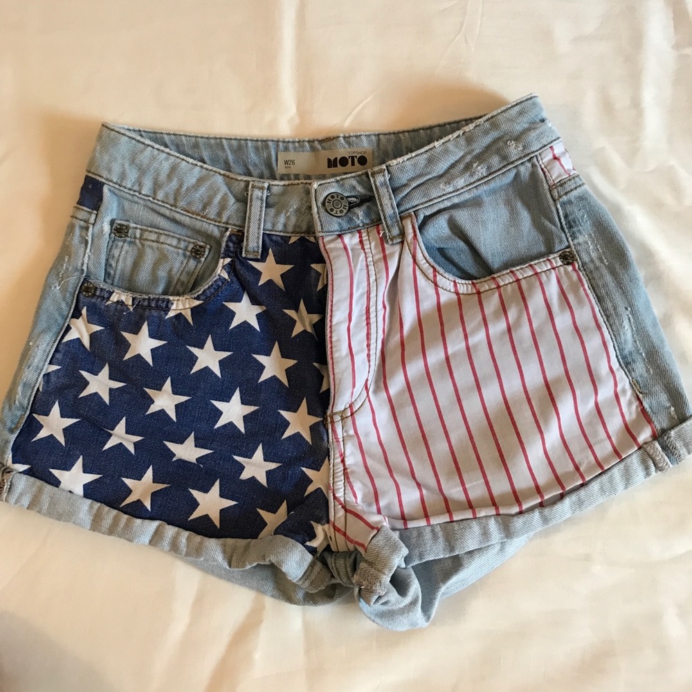 Topshop American Flag Jean Shorts