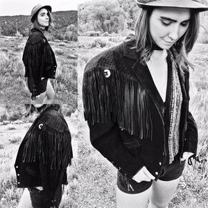 Vintage 80's Fringe, Black Leather Jacket (Black)