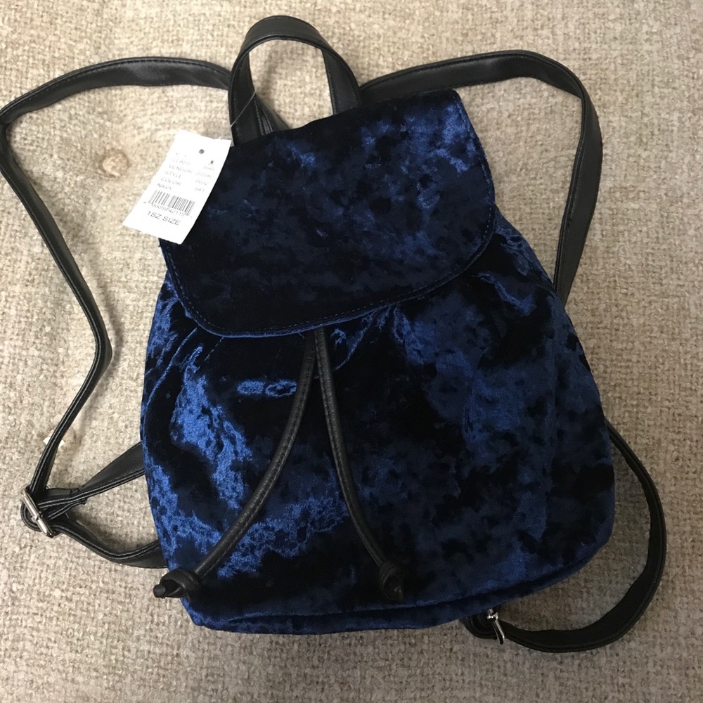 Blue Crushed Velvet Mini Backpack