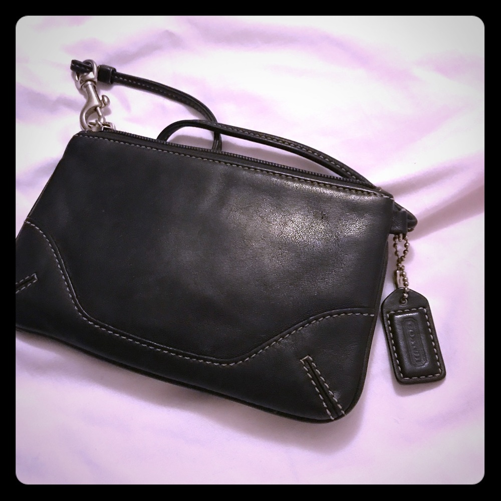 Black leather coach wristlet!
