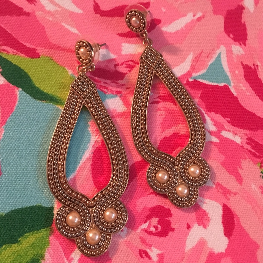 ⏳FlASH🍃Silver & Gold Pearl dangle Bridal earrings