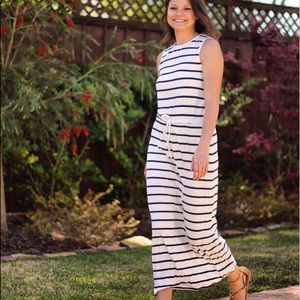 Cream/Navy Stripe Maxi Dress