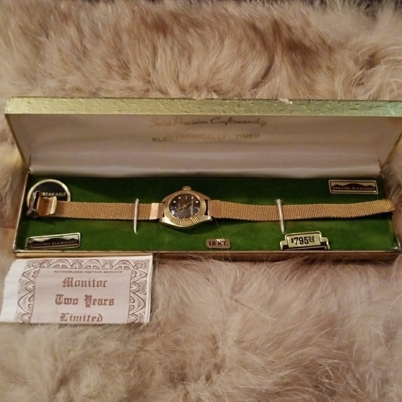 Vintage diamond 1960\'s 18kt plated diamond watch main image 4