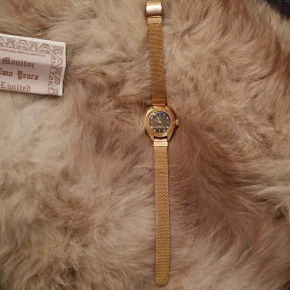 Vintage diamond 1960\'s 18kt plated diamond watch main image 8