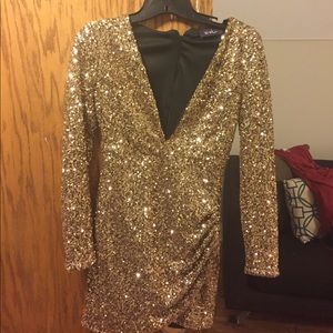 Gold sequin dress w/ Plunge neck line