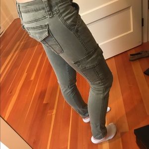 Green skinny moto/cargo pants