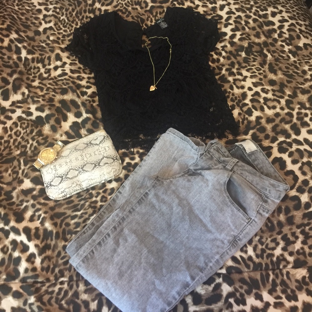 Lace crop top and Grey Jeans BUNDLE!