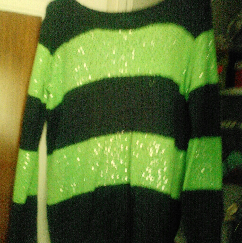 Lime Green and Gray Striped Sweater