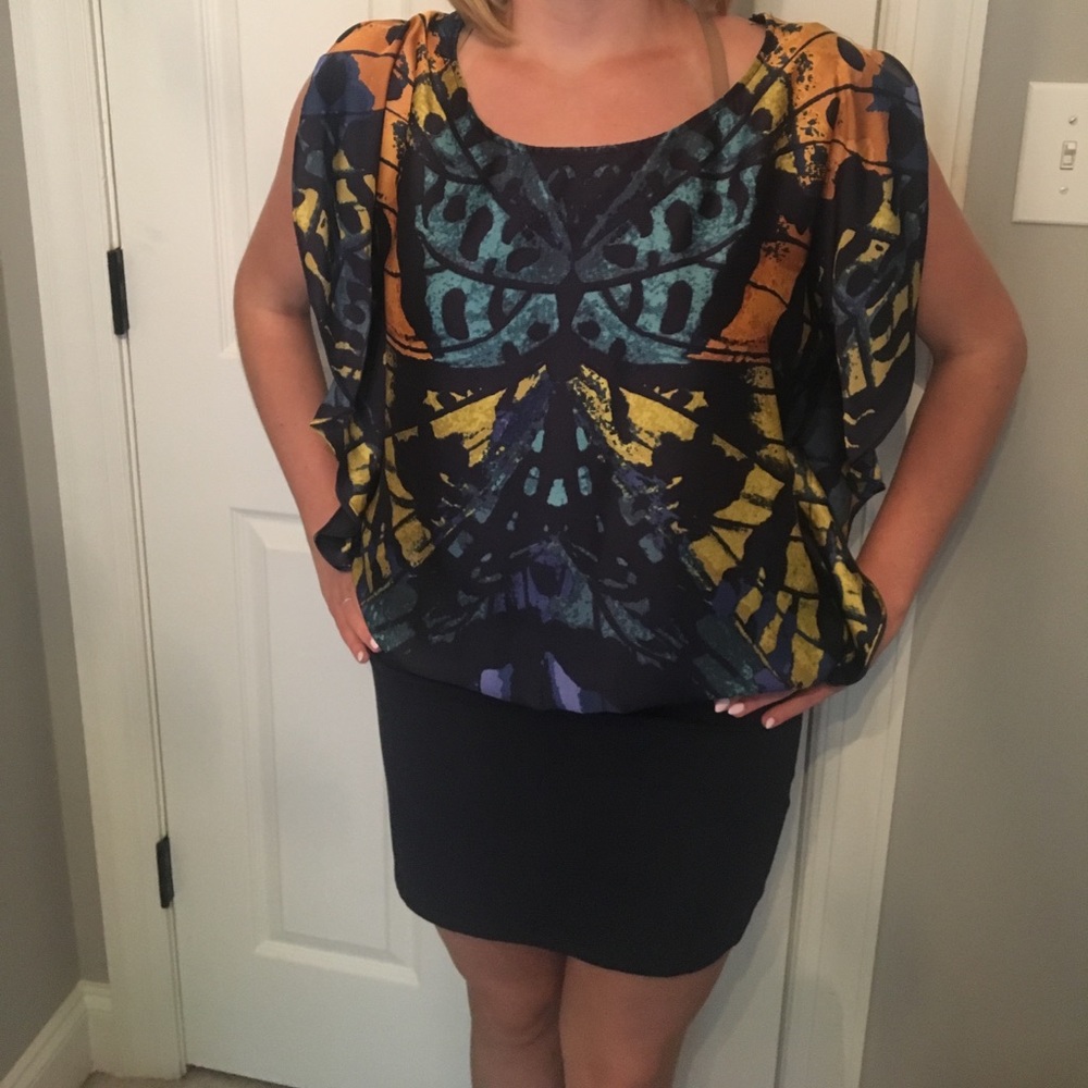 Navy Dress with Butterfly Print