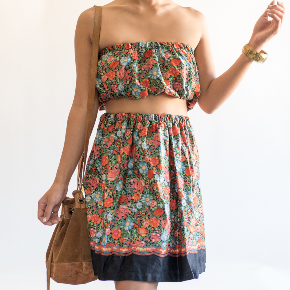 Vintage SET Floral Bandeau Top + Skirt