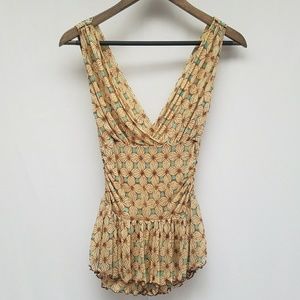 DVF Silk Floral Sleeveless V Neck Blouse