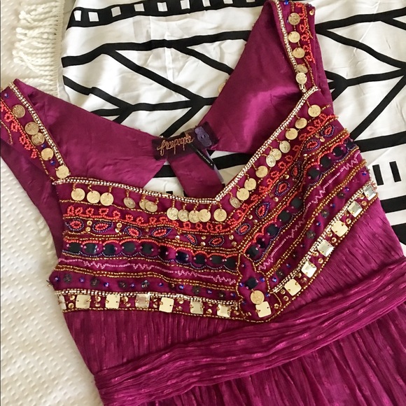 Free People Dresses & Skirts - Free People Fuchsia Boho Gypsy Beaded Dress NWT 4