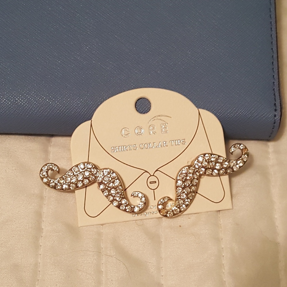 Gold toned with silver rhinestone mustaches