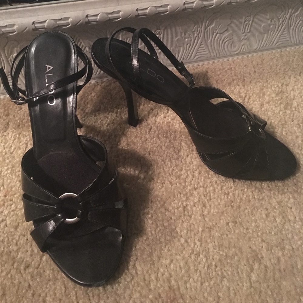 Aldo Black Open Toe Heel with Ankle Strap
