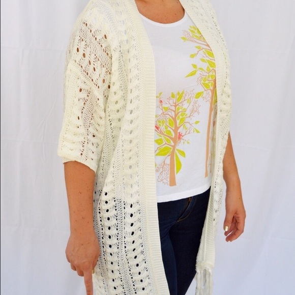 NWT Crochet Cardigan with Tassels in Off-white - Picture 3 of 4