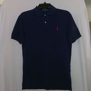 This is a navy blue polo shirt
